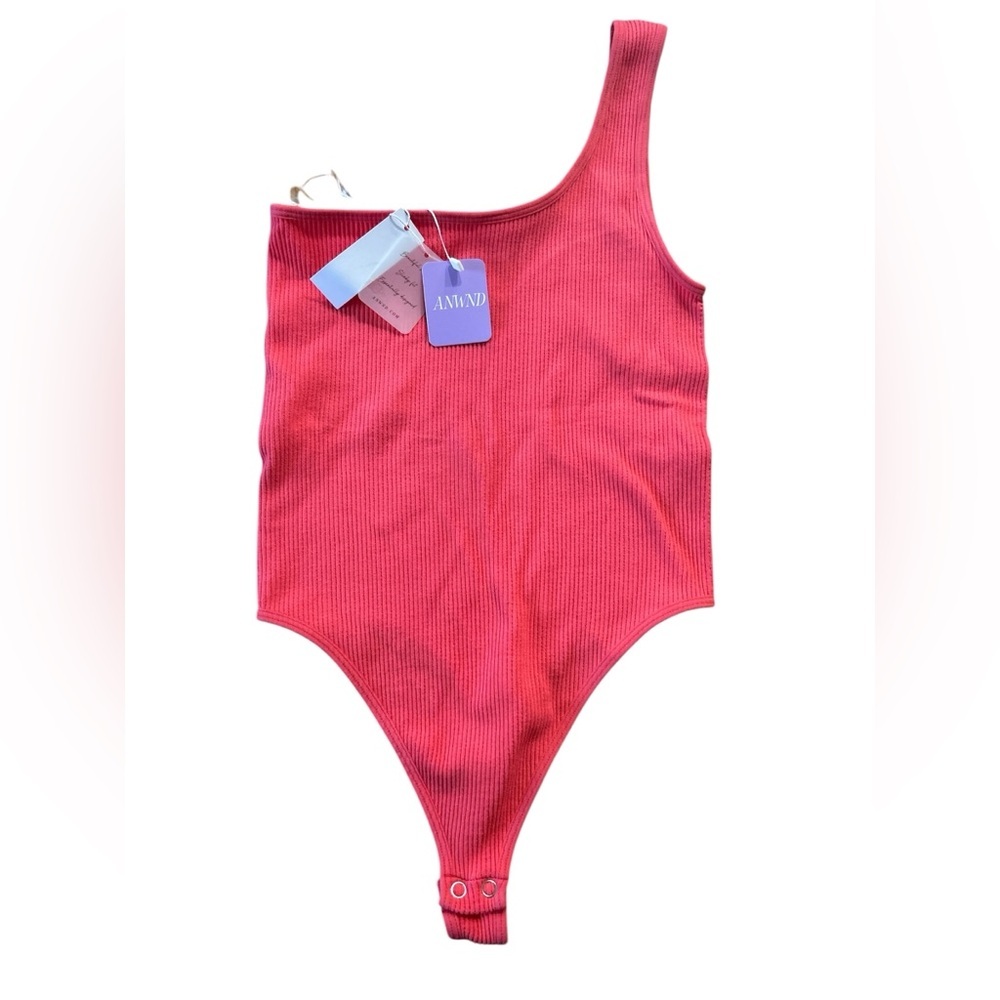 Pink Coral One Sleeve Slinky Fit Ribbed Thong Bodysuit NWT - ANWND